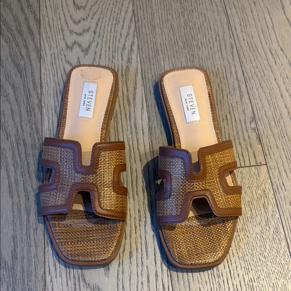 Steven By Steve Madden Brown and Tan Slide Sandals